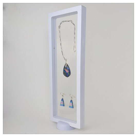 Rectangle - 11.8" x 4.3" - White - 3D Floating Frame 2-Sided Display Case - 300 mm x 110 mm