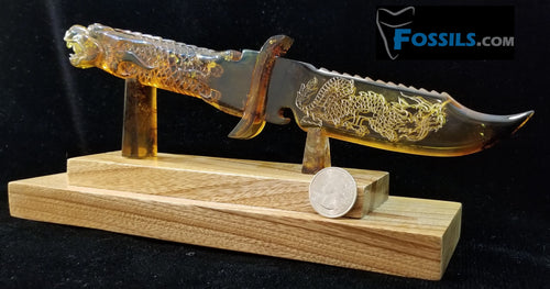 (Available) Dragon Knife Carving in Chiapas Amber (Mexico)