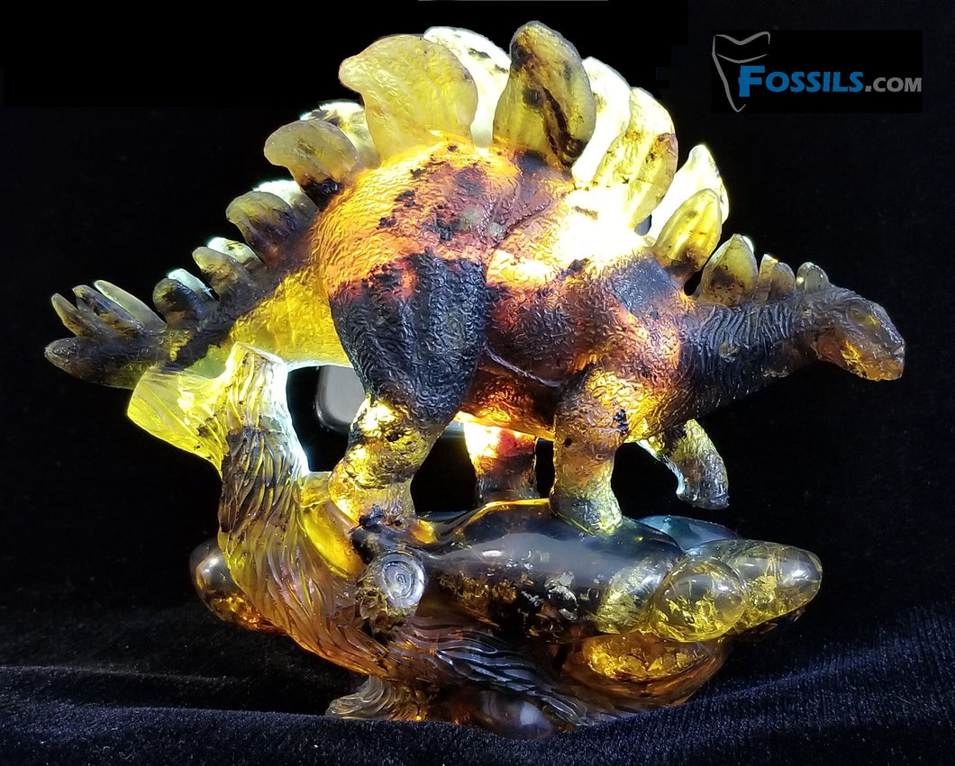 (Available) Stegosaurus Carving in Chiapas Amber (Mexico)