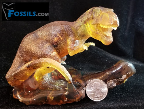 (Available) T-Rex Carving in Chiapas Amber (Mexico) Tyrannosaurus Rex